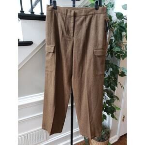 DKNY Cargo Pants Womens 12 Brown Wool Blend Flap Pockets Flat Front High Waisted